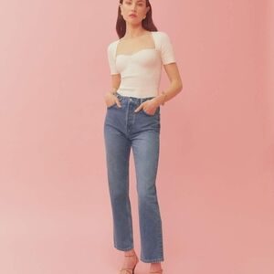 Reformation Cynthia High Rise Straight Jeans With Gold Detail